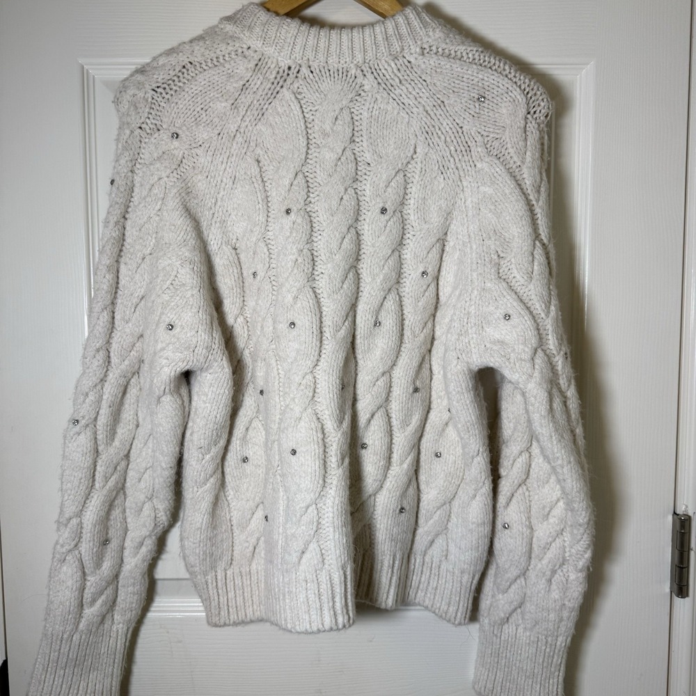 ZARA Sweater Cable Knit With Rhinestones Crew Neck Medium - Picture 5 of 10